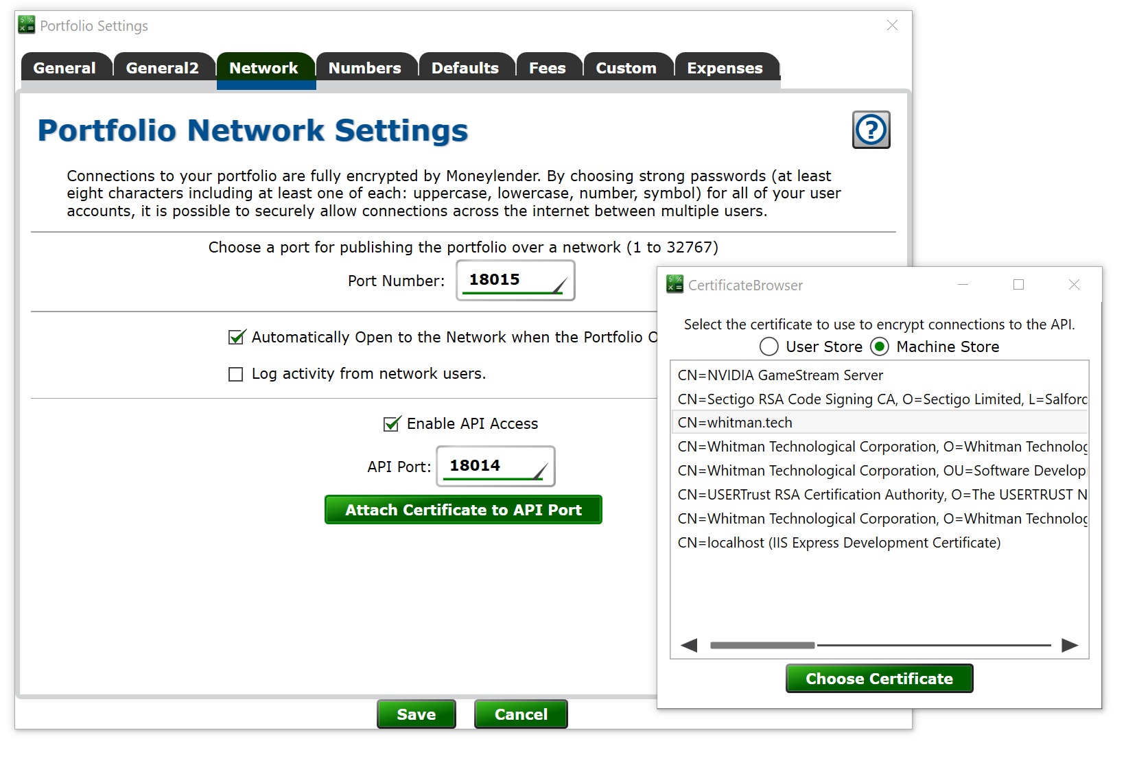 Attach a certificate to the API port